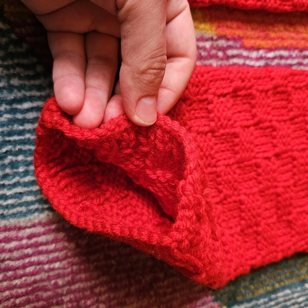 Red Checkerboard Knit Acrylic Leg Warmers Handmade Knit Punk Emo Goth - Picture 6 of 7